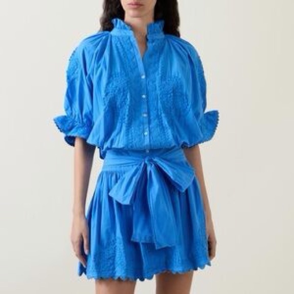 Juliet Dunn Dresses & Skirts - JULIET DUNN Blouson Blue Blouson Dress with Cut Out Embroidery